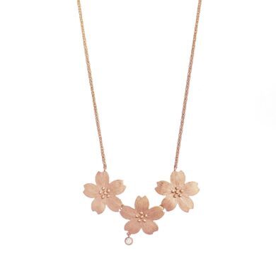 Collier Bouton d'or Trois-fleurs - Or rose brillant