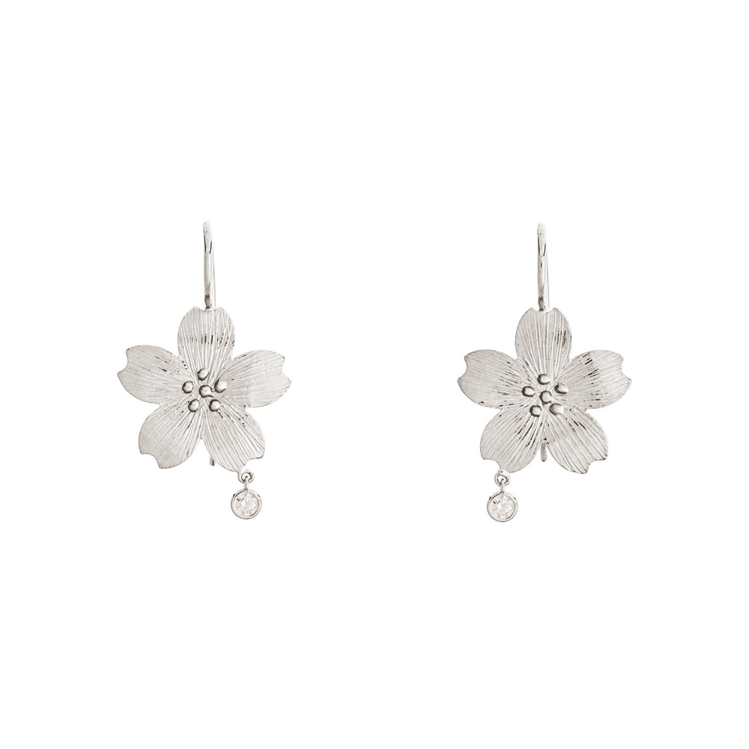 Boucles d’oreilles Bouton d'or Crochet - Or blanc brillant