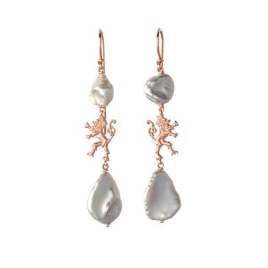 Boucles d’oreilles Roude Leiw - Or rose et perles grises