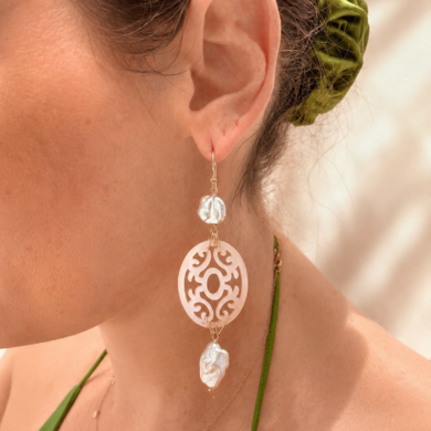 Boucles d'oreilles Mandale rose et perles