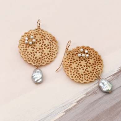 Boucles d'oreilles Safari ronde et keshi