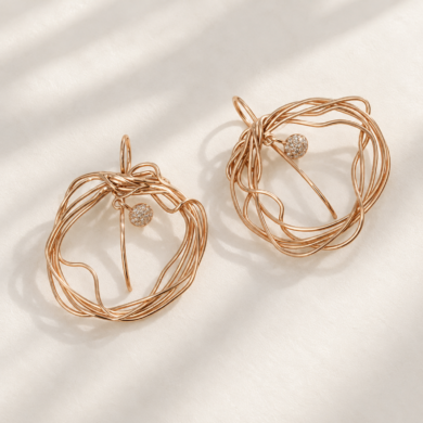 Boucles d'oreilles Cheveux d'ange or rose et brillants